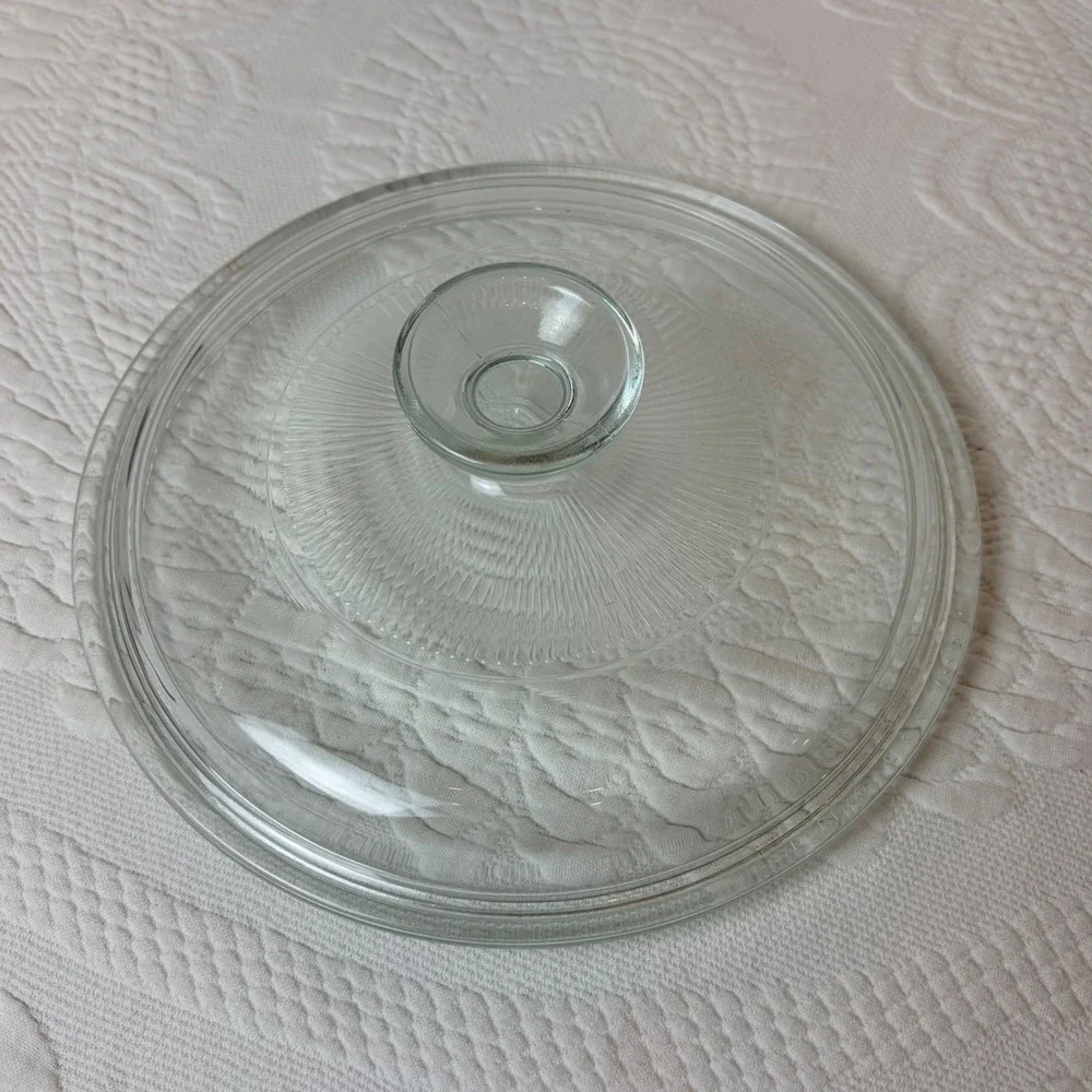 Pyrex G5C Clear Glass Replacement Lid Sunburst Pattern Round Knob 8.5 Inch